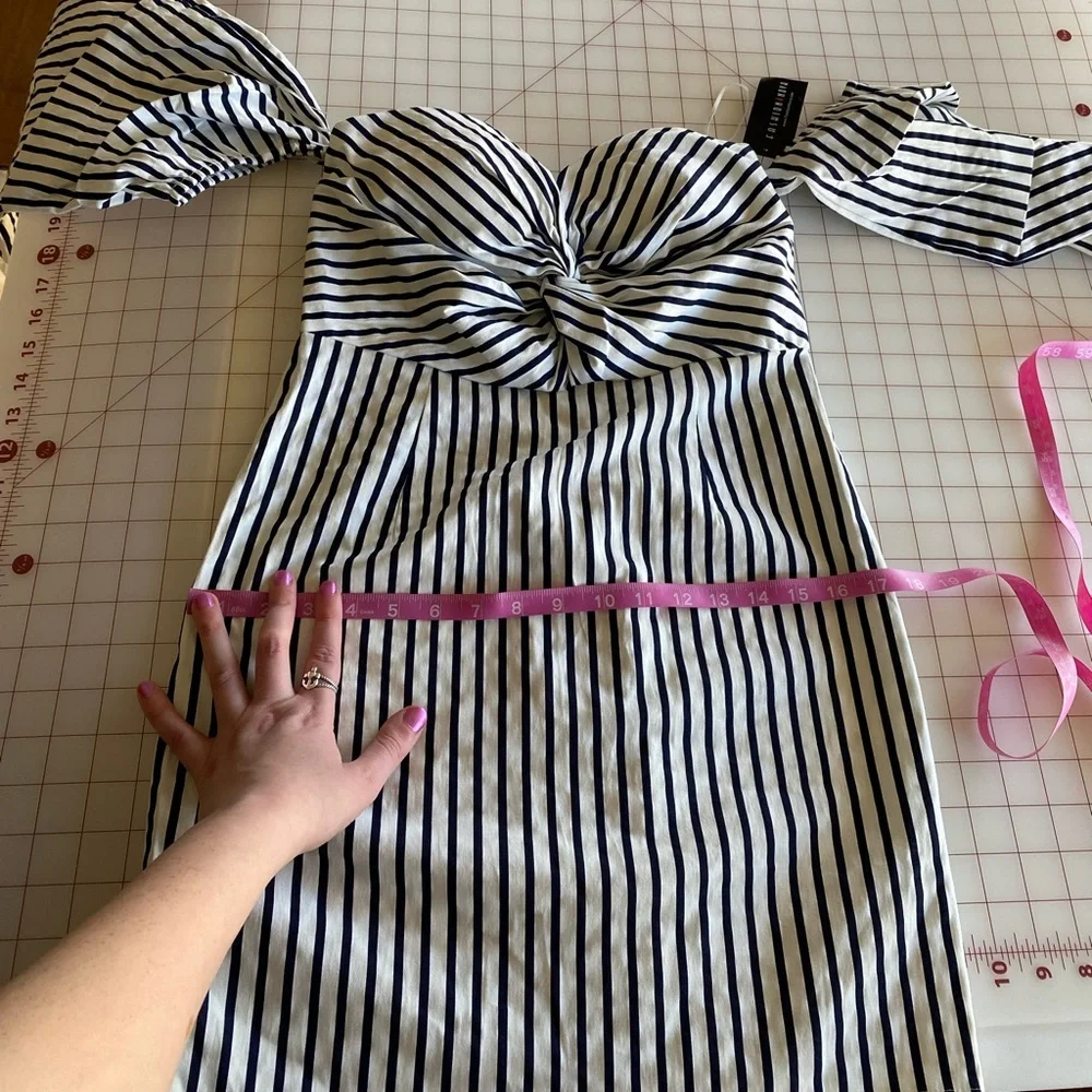 Fashion Nova NWT navy blue & white stripped strapless dress size Large - Picture 9 of 16